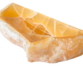 Handmade Calcite Stone Bowl: Honey Kintsugi Centerpiece by Robin Antar