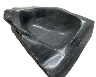 Handmade Yule Marble Bowl Sculpture: Dark Gray Art Object