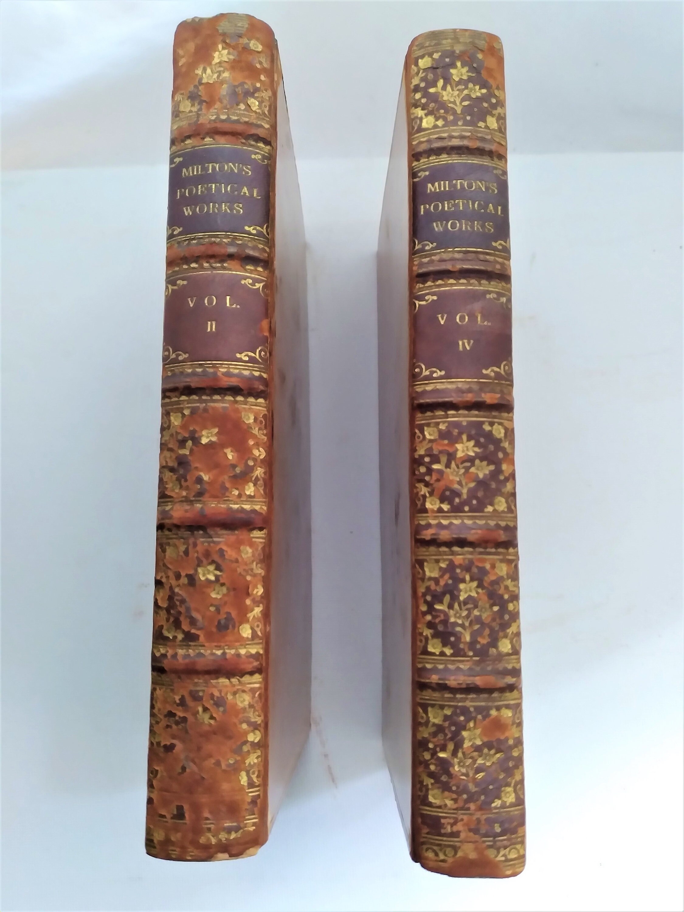 Miltons poetical works vol 2 & 4, published 1835 Hugh J. Chisolm personal library with family crest label