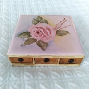 Vintage Rose flower tile matches/ book holder signed Oreilly 1965