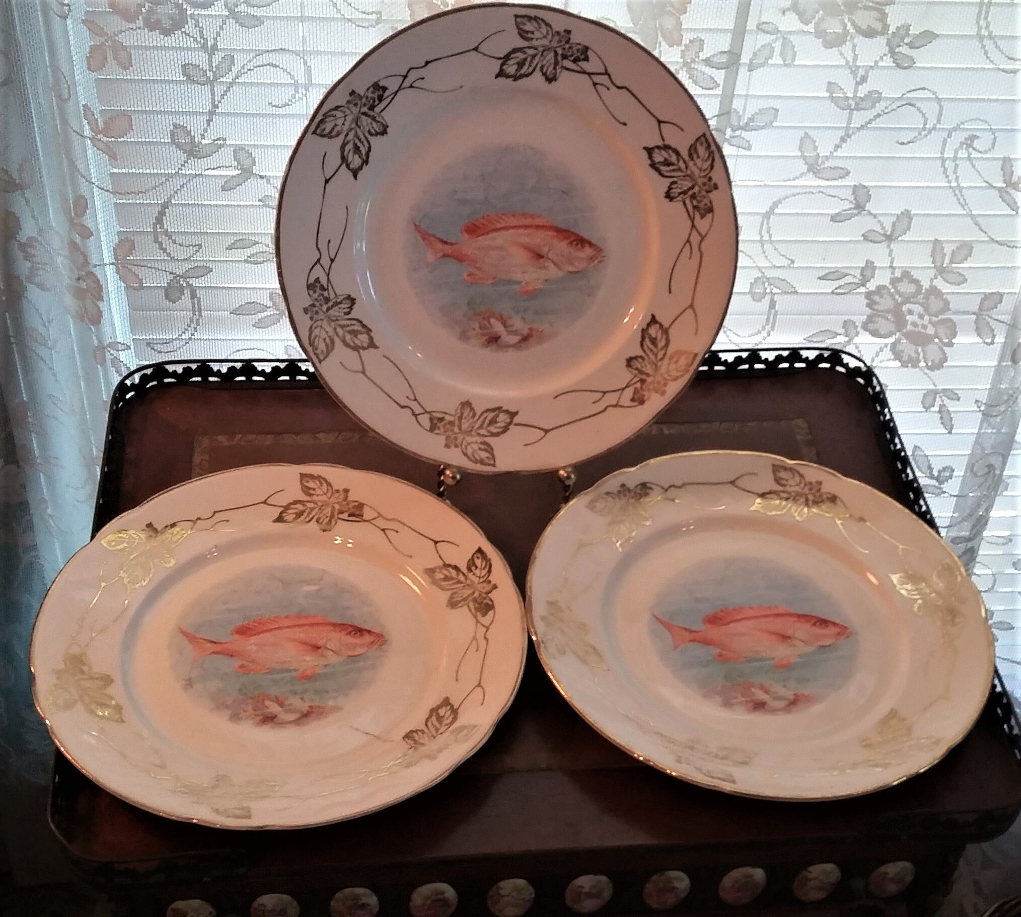 3 Vintage Antique Fish Plates Red Snapper Etsy