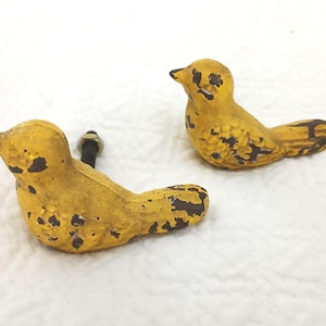 2 Rustic Metal Yellow Bird Decorative Drawer pulls knobs hardware