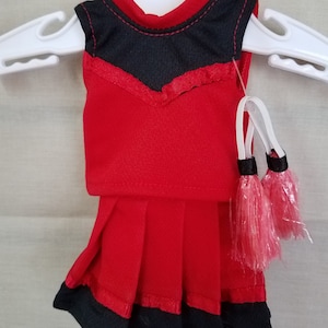 4 pc cheerleader outfit for WW includes pleated skirt, top and 2 pom poms. Fits Am Girl 14.5&quot; Wellie Wisher doll.