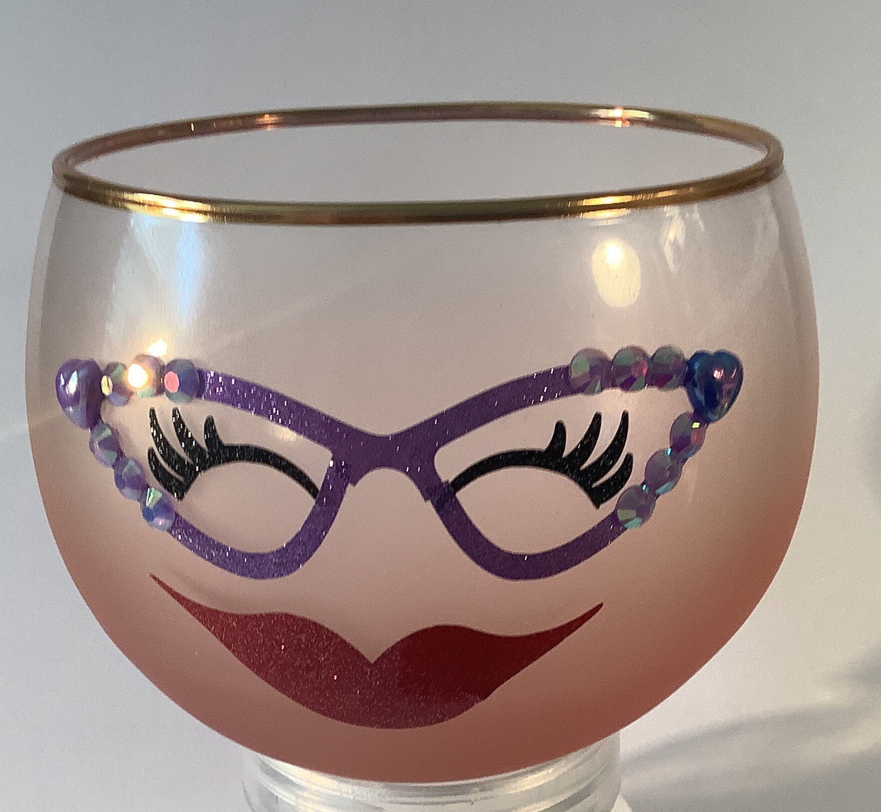 Handpainted RED HAT LADY Girls Night Out Fun Wine Goblets Glass Stem 9”  Ladies 4