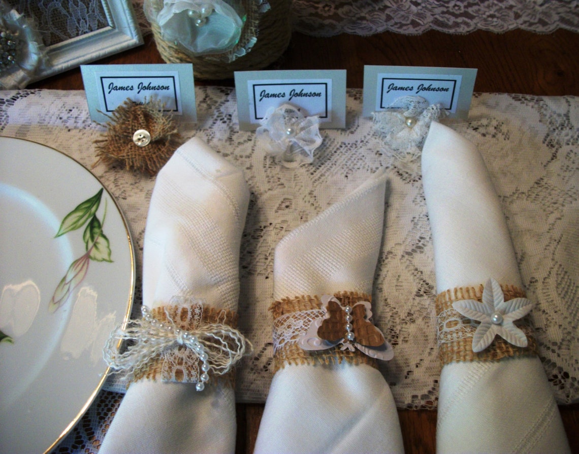 Lace and Burlap Rustic Napkin Rings Etsy