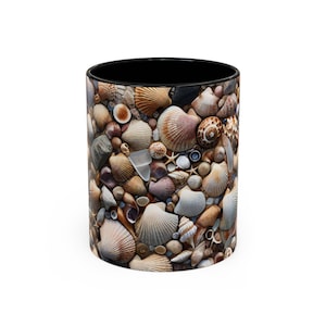 Seashell Accent Coffee Mug, Coastal Decor Gift, Beach Lover's Mug, Ocean Theme Drinkware, Nautical Kitchen Accessory