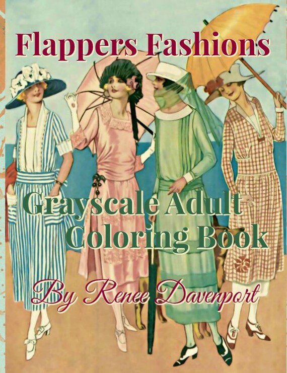 Download Adult Coloring Book Digital Pdf Flappers Fashions Grayscale Etsy