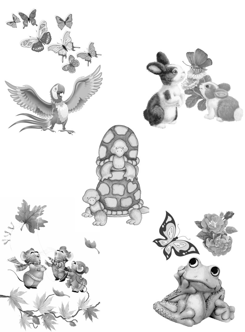 Download Adult Coloring Book Digital PDF Animals Baby Animals Grayscale | Etsy