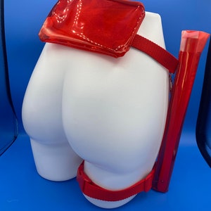 Fan, holster, belt, garter, and phone pouch combo in red
