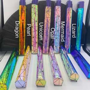 Holographic Geometric Festival Clack Fan Holder with Carabiner Clip