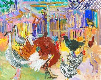 Barnyard Turkeys and Chickens Giclee Print