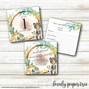 Woodland Animals Monthly Milestone Cards | Cadeau de douche de bébé | CM16