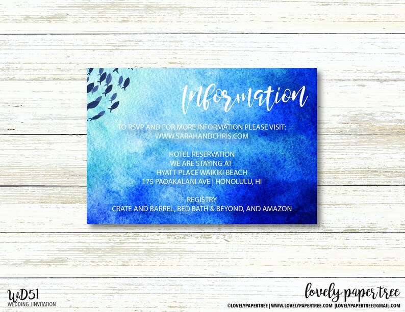 Information Card Suite Deep Sea Wedding Invitation WD51 Digital