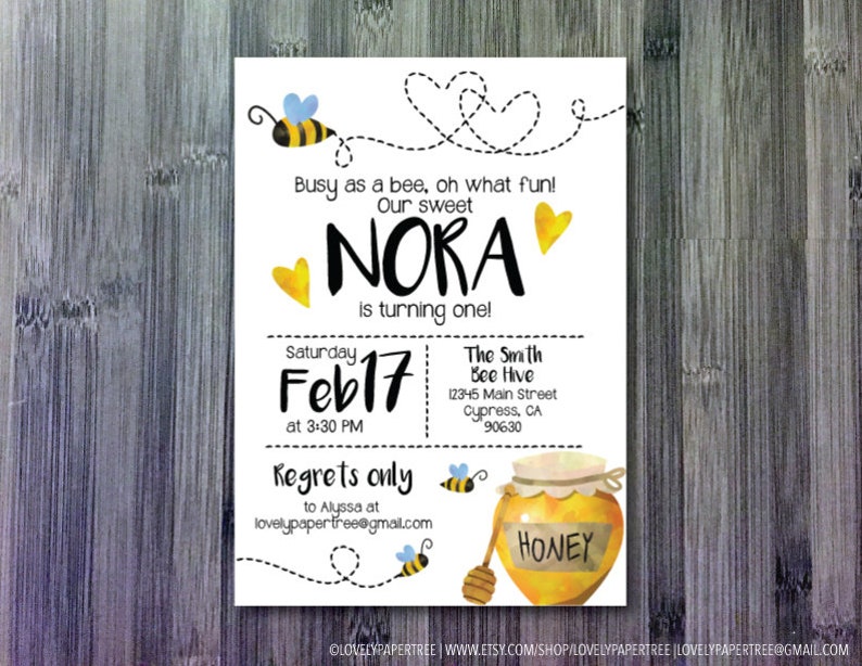 KB59 Bee Birthday Invitation Bee Invitation