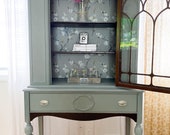 Vintage Hutch China Cabinet Dining Storage Sage