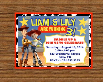 PRINTABLE Custom Invitation - Toy Story Birthday Invitation featuring Woody and Jessie - Perfect for TWINS!