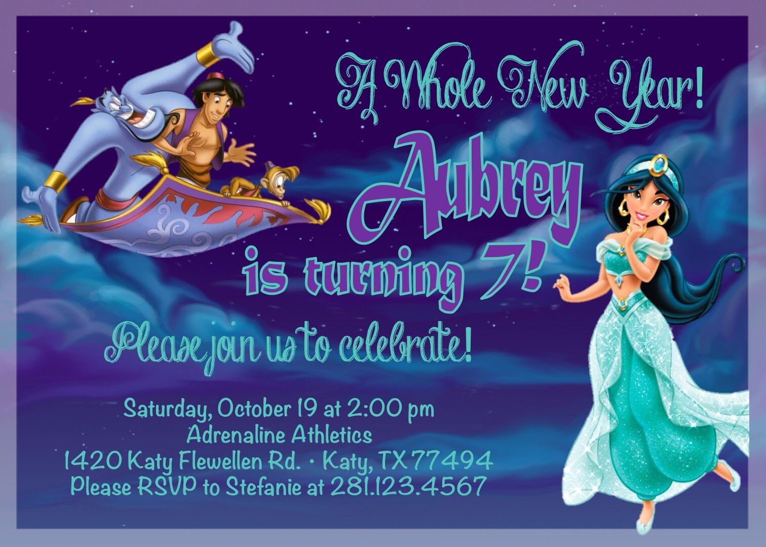 PRINTABLE Custom Invitation - Aladdin/jasmine Themed Birthday ...