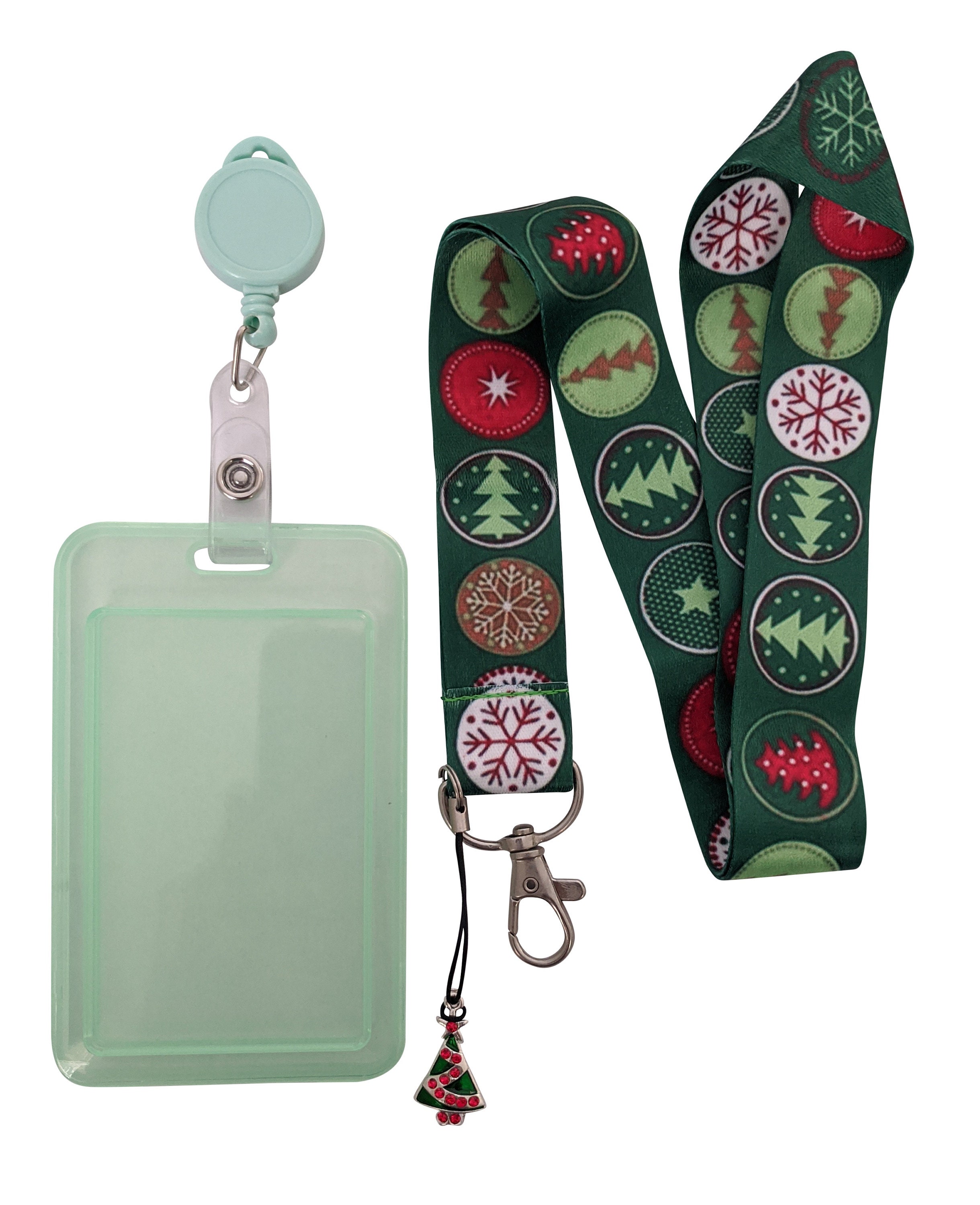 Christmas Print Lanyards W/id Badge Holder and Charm Tree Etsy UK