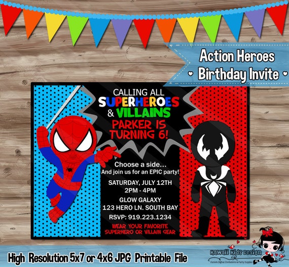 Spiderman Birthday invitation 4X6 or 5X7 Digital birthday invitation for kids Printable version