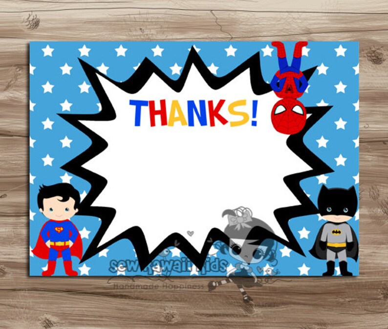 PreMade BLANK Superheroes ThankYou Card Coordinates w/ the Etsy