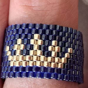 Crown Royal Blue & Silver High End Beaded Ring Band Miyuki Delica Size Q Peyote Glass Handwoven Handmade Statement