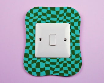 Green & Blue Checkerboard Square Blob Lightswitch Cover
