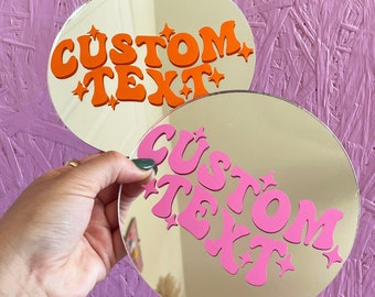 Custom Groovy Text Mini Disc Mirror - LOTS OF COLOURS