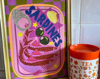 Sardines Glitter Fabric Print