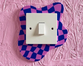 Blue & Lilac Checkerboard Light Switch