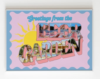 Greetings From The Beer Garden Summer Retro Wall Print