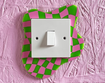 Pink & Green Checkerboard Light Switch