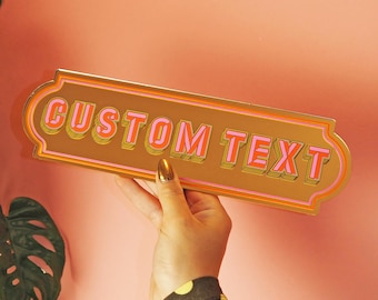 Gold Rectangle Mirror Sign - CUSTOM TEXT