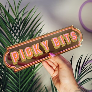 Cartello rettangolare con specchio Picky Bits - Oro caldo