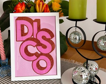 Pink & Copper DISCO Glitter Fabric Print
