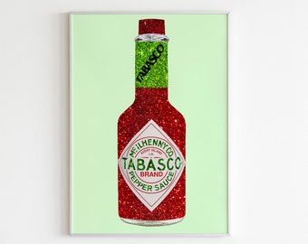 Tabasco Classic Glitter Hot Sauce Wall Art/Wall Decor/Print/Illustration/Kitchen