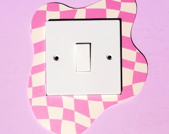 Cream & Pink Checkerboard Light Switch Cover
