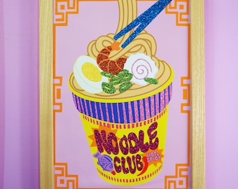 Noodle Club Glitter Fabric Print