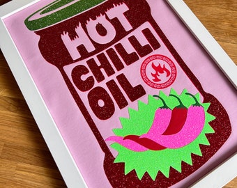 Hot Chilli Oil Glitter Fabric Print