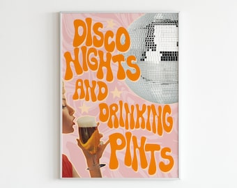 Disco Nights & Drinking Pints Collage Wall Print