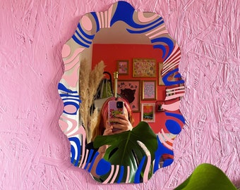 Electric Blue & Pastel Pink Wavy Mirror