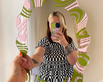 Olive & Pastel Marbling Wavy Mirror