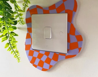 Orange & Lilac Checkerboard Light Switch