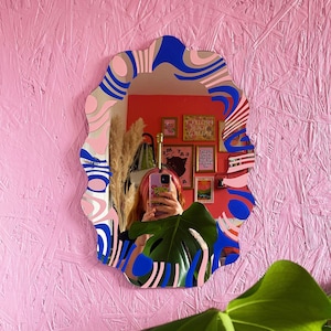 Electric Blue & Pastel Pink Wavy Mirror