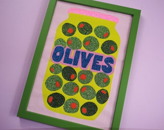 Olives Glitter Fabric Print