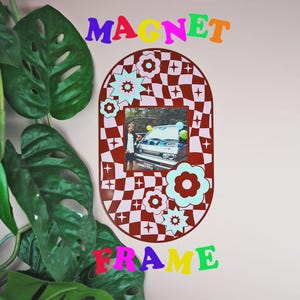 Oval Checkerboard Print Magnet Frame - Burgandy