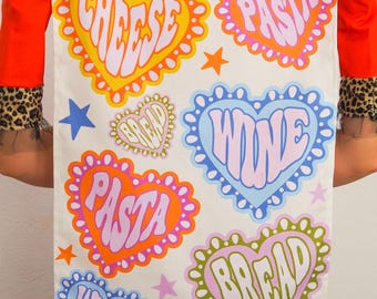 Cheese, Pasta, Wine & Bread Tea Towel