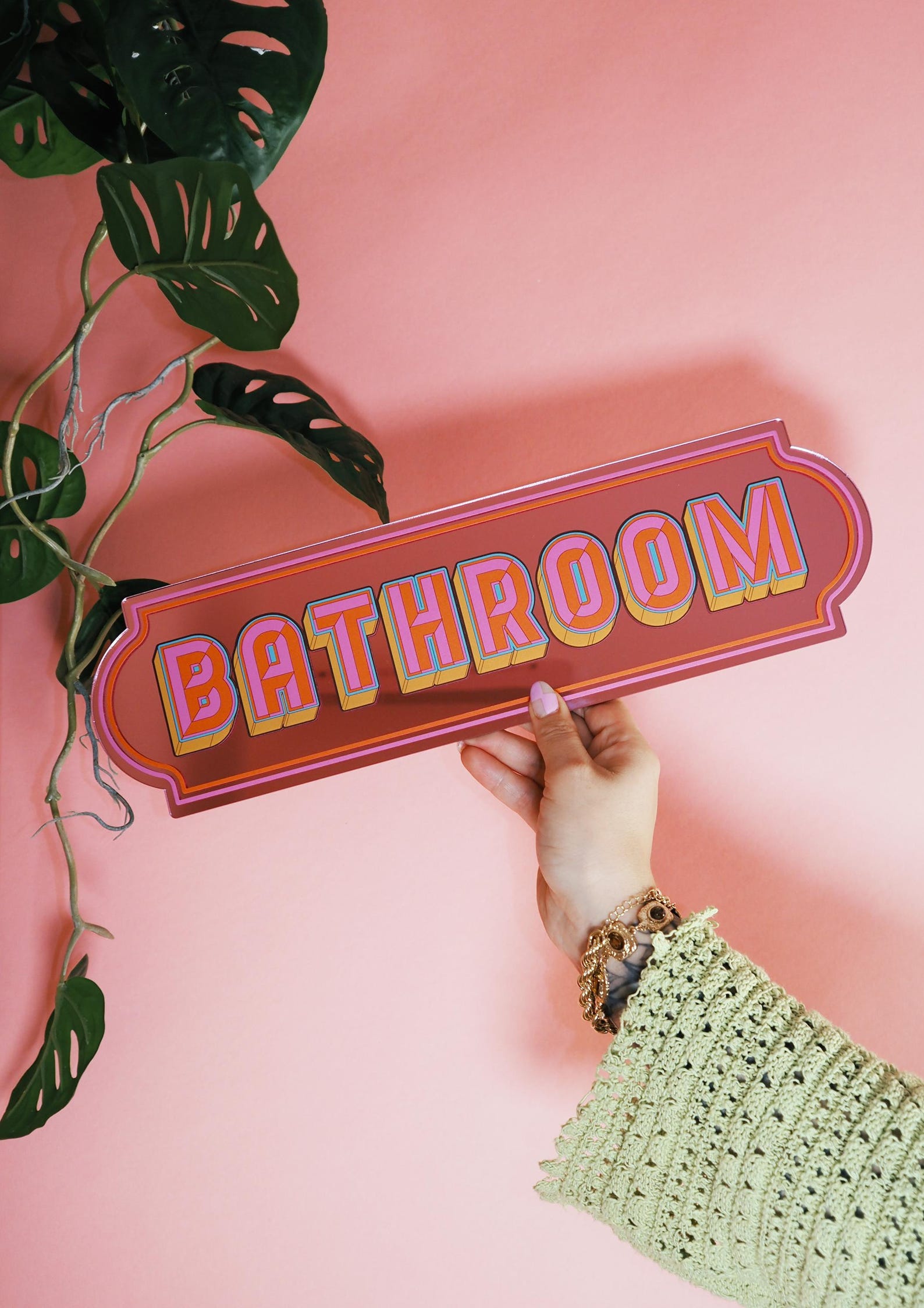 Bathroom Rectangle Mirror Sign - Playful Pink - Small 28.5cm x 8cm