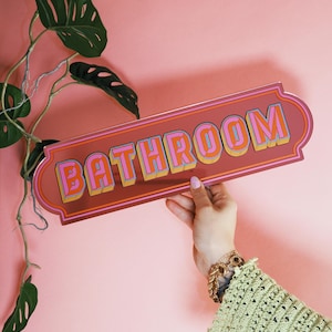 Bathroom Rectangle Mirror Sign - Playful Pink