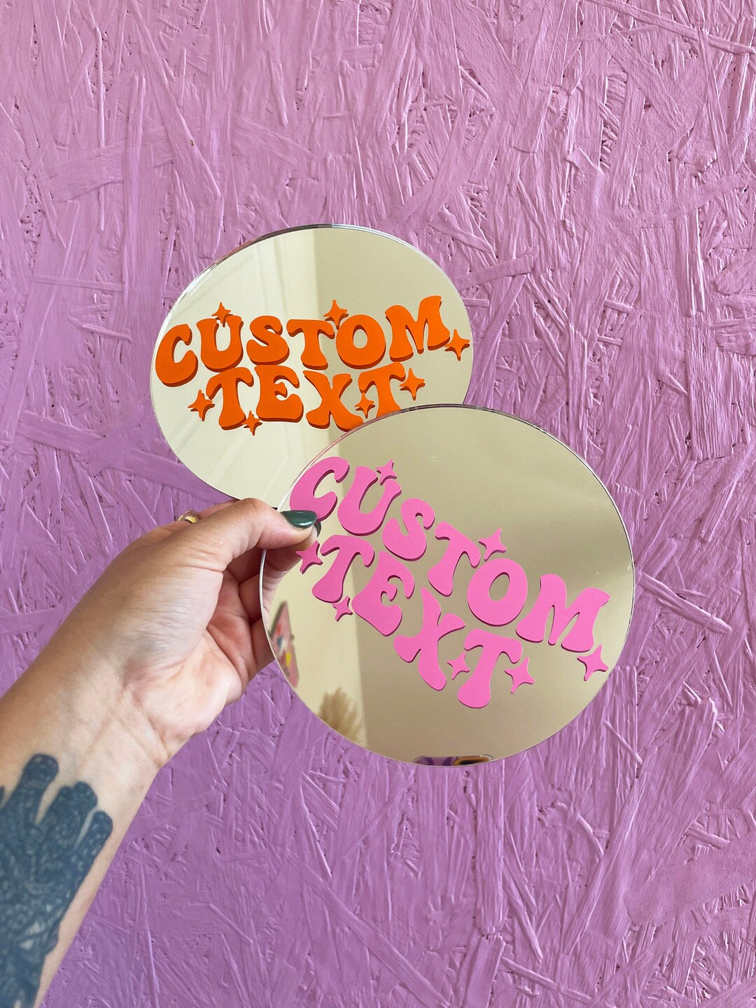 Custom Groovy Text Mini Disc Mirror LOTS OF COLOURS Etsy UK
