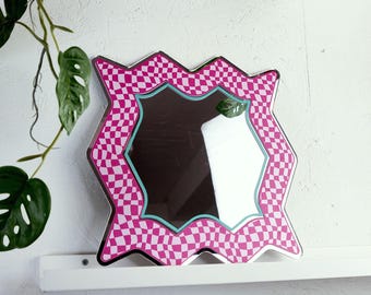 Spikey Checkerboard Mirror - Hot Pink/Pink